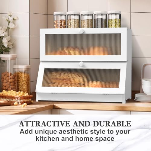 Bread Box for Kitchen Countertop (White-2 / 2‑tier)