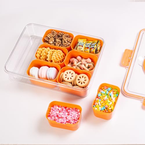 Divided Serving Tray with Lid and Handle (Orange-1 Pack)