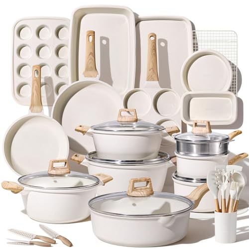 44pcs Pots and Pans (Cream White / 44 Piece)