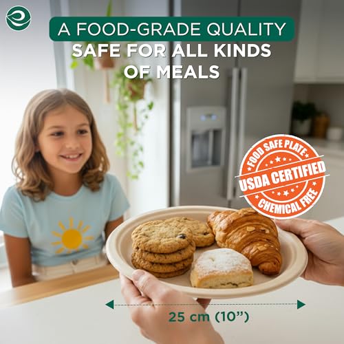10 Inch Disposable Bagasse Paper Plates (10" [Natural])