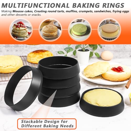 6 Pack 4 Inch English Muffin Rings (Black-4.0)