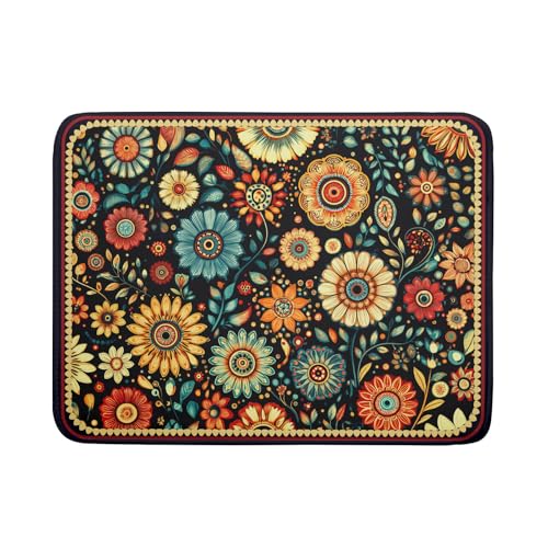 Boho Floral Dish Drying Mat for Kitchen Counter Absorbent Microfiber Flowers Drying Pad 18 X 24 In (Boho Floral Black A / 24" x 18")