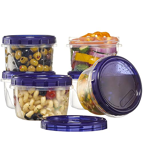 6 Pack Twist Cap Food Storage Containers with Blue Screw on Lid (16 OUNCE)