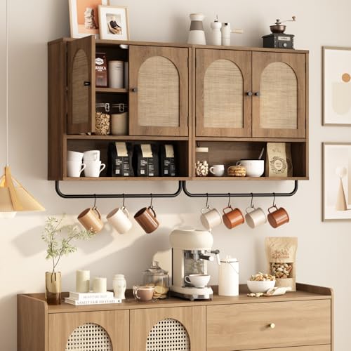Rattan Bathroom Wall Cabinet (Natural Oak / 2 Doors)