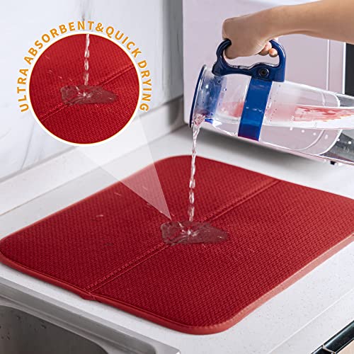 Dish Drying Mats 2 Pack (16''X18'' / Black/Red)