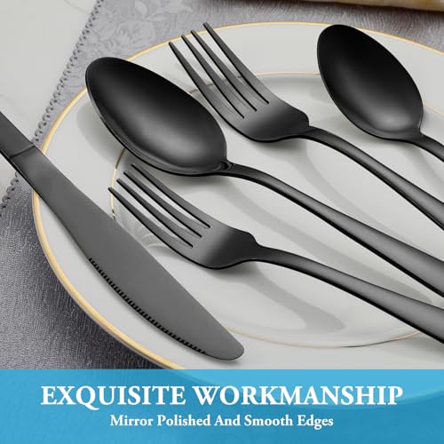 30 Pcs Black Silverware Set (Black)