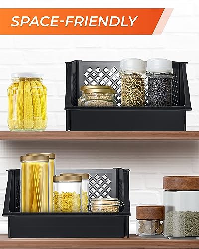 XLarge Stackable Storage Bins Open Front for Pantry Storage (3 Pack - XLarge / Black)
