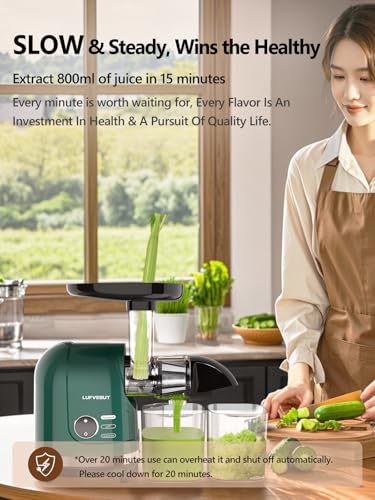 Cold Press Juicer Machine Slow Masticating Extractor for Celery Wheatgrass Spinach Ginger Cucumber Kale (Green)