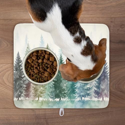 Pine Tree Dish Drying Mat Natural Forest Fog Microfiber Dishes Pad 16x18 Inch Absorbent Fast Dry Dish Drainer Rack Mats for Kitchen Counter (Pine / 16x18 inch)