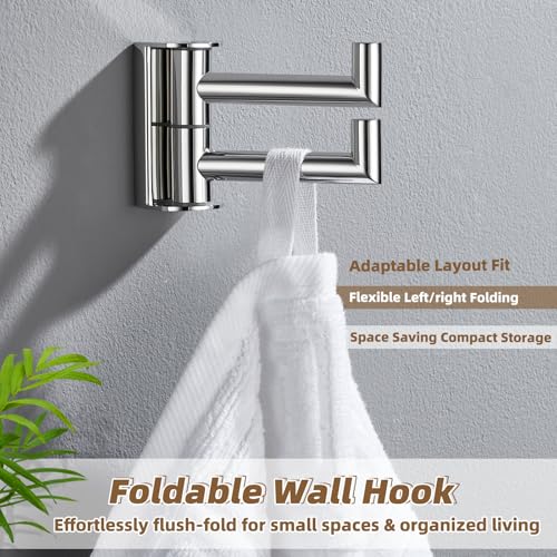 Polished Chrome Swivel Towel Hook with 2 Rotating Arm (1 Pack / Polished Chrome)