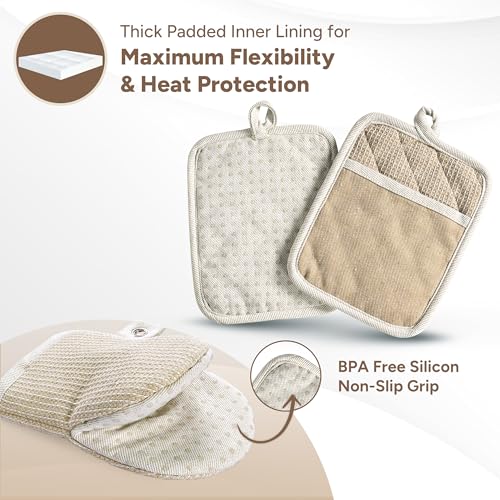 Pot Holders and Oven Mitts (02: Oven Mitts - Beige / Oven Mitt Set - 8 Pack)