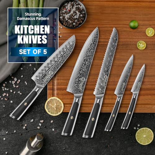Damascus Kitchen Knife Set 5 Piece (Set of 5)