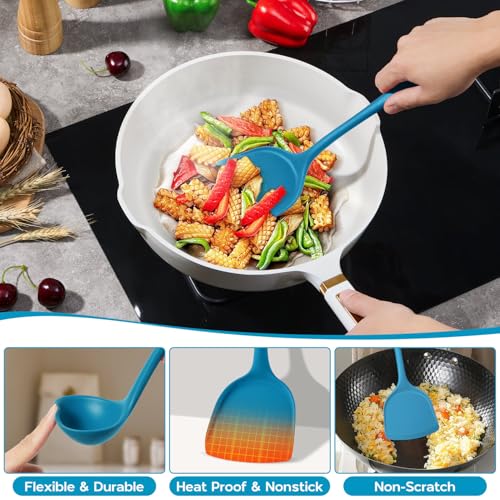 Silicone Cooking Kitchen Utensils Set (Navy Blue)