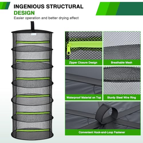 6 Layer Herb Drying Rack Hanging Mesh Net Foldable Plant Drying Racks 24" w Green Zipper Pruning Shears Dryer Hanging Rack for Herbs Seed Bud Fruit Clothes Grow Tent Closet Garden Outdoor 2 PCS