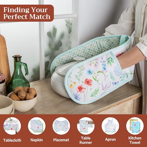 Double Oven Mitts 100% Cotton Double Oven Glove (031 - Just Floral / 7" x 35" (Double Oven Mitt))
