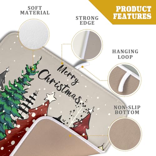 Christmas Trees Dish Drying Mat Winter Holiday Kitchen Dishes Pad 16x18 Inch Absorbent Reversible Fast Dry Draining Rack Pad for Countertop (Christmas Snow Trees / 16" x 18")