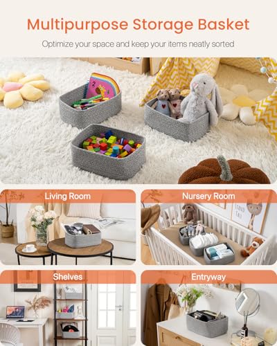 Small Woven Storage Basket for Organizing (Mixed Grey / 12"L x 8"W x 4.5"H)