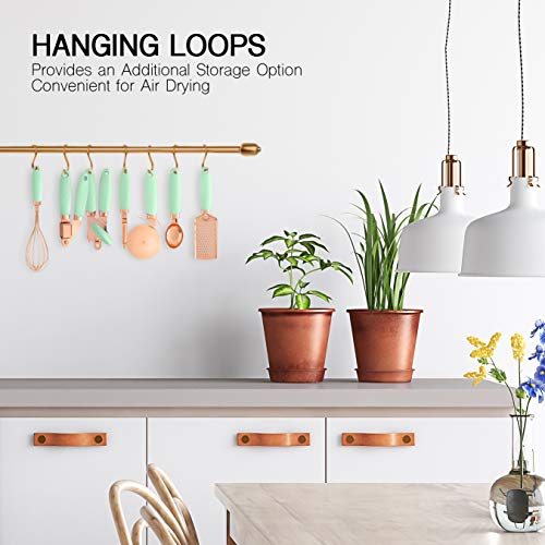 Kitchen Gadget Set Copper Plated Stainless Steel Utensils with Soft Touch Handles (7 Pieces / Copper Mint)