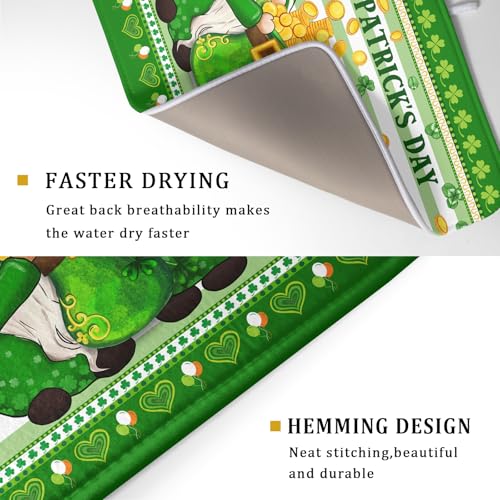 Shamrock Gnome Dish Drying Mat Coin Clover Dishes Fast Dry Mat 18x24 inch Absorbent Microfiber Dishware Drainer Pad for Kitchen Counter Sink (Shamrock Gnome Coin / 18" x 24")
