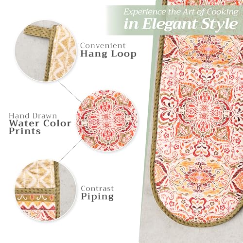 Double Oven Mitts 100% Cotton Double Oven Glove (036 - Damask / 7" x 35" (Double Oven Mitt))