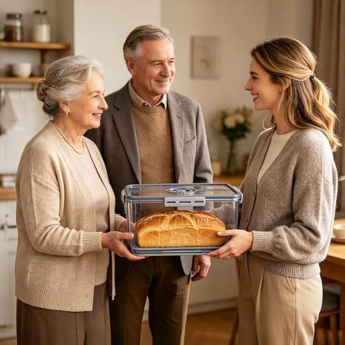 Bread Box Bread Boxes for Kitchen Counter Airtight (Grey-Small)