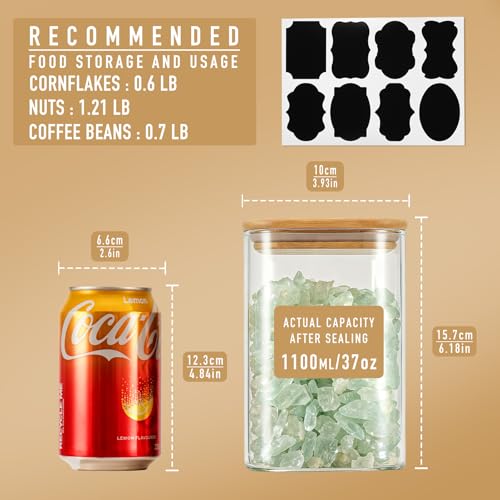 37oz/1.2Qt/1100ml Square Glass Storage Containers with Lids 6-Pack (37oz*6)