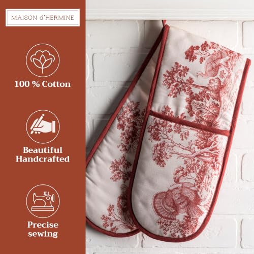 Double Oven Mitts 100% Cotton Double Oven Glove (119 - Holy Jouy - Red / 7" x 35" (Double Oven Mitt))