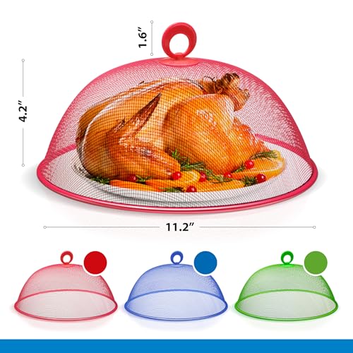 Metal Mesh Screen Food Cover Tent Umbrella (3 Pack / Green Blue Red)