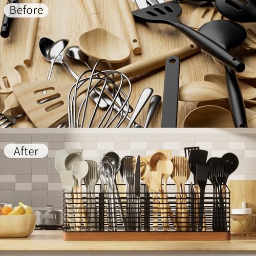 Large Utensil Holder for Kitchen Counter with 4 Compartments
