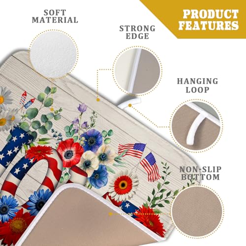 American Flag Dish Drying Mat Home Flowers Absorbent Dishes Pad for Kitchen Counter 16 X 18 In (Patriotic Home 605 / 18" x 16")