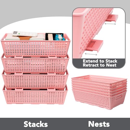 Stackable Woven Plastic Basket (Pink)
