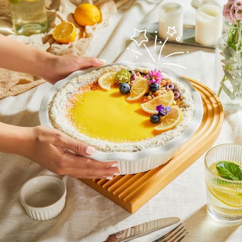Porcelain Deep Fluted Pie Dish for Baking (White)