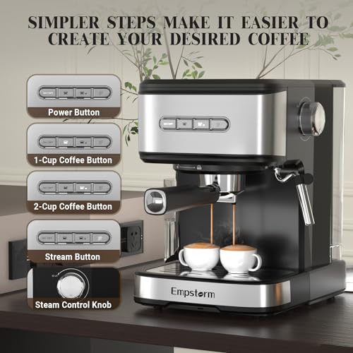 20 Bar Espresso Machine with Milk Frother Steam (Industrial-Silver)