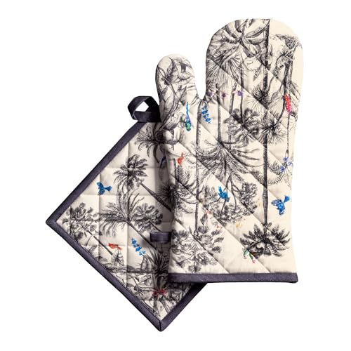 100% Cotton Oven Mitt & Pot Holder Set (021 - Amazonia / 7.5" x 13" & 8" x 8" (Oven Mitt & Pot Holder))