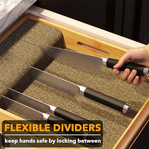 Large Knife Drawer Organizer Bamboo Insert Dock (Natural, Large)