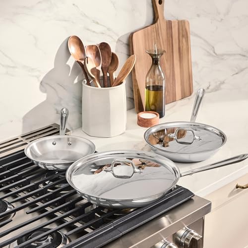 D3® Stainless Steel 5 Piece Frypan Set (5 pc set – Includes 8", 10", and 12" fry pans)