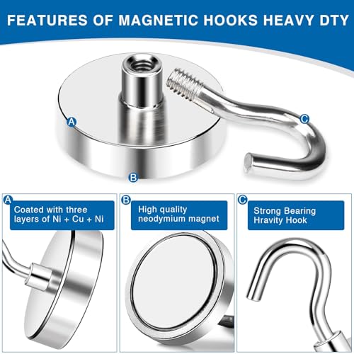 Magnetic Hooks Magnet Hook for Cruise Cabins 170LBS 12P Essentials (Silver / 1.41in)