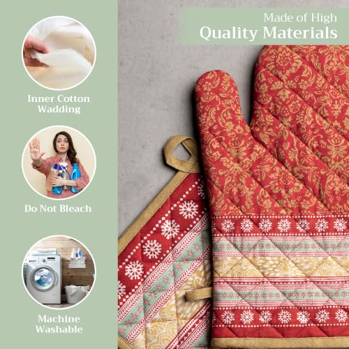 100% Cotton Oven Mitt & Pot Holder Set (067 - Sofia / 7.5" x 13" & 8" x 8" (Oven Mitt & Pot Holder))