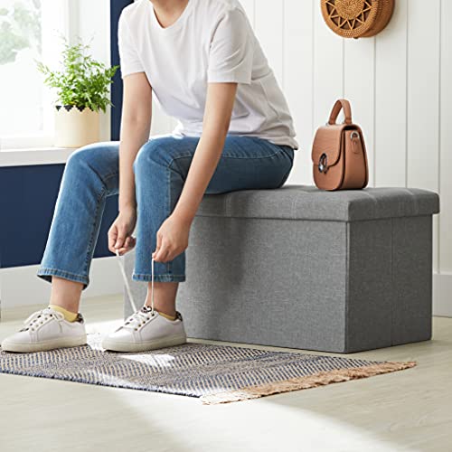 Ottoman Storage Bench (Light Gray + White / 15"D x 30"W x 15"H (without Flipping Lid))