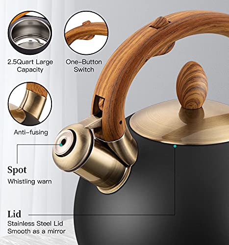 Whistling Tea Kettle Stovetop (Black / 2.6 Quarts)
