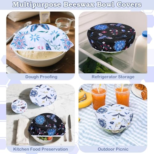 5Pcs Reusable Beeswax Elastic Bowl Covers for Bread Proofing and Food Cover (Butterfly)