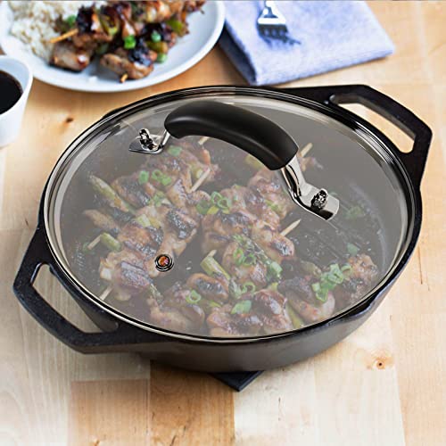 12 Inch Tempered Glass Pot Lid Compatible with 12” Lodge Cast Iron Skillets and 7 Quart Dutch Ovens (12 INCH)