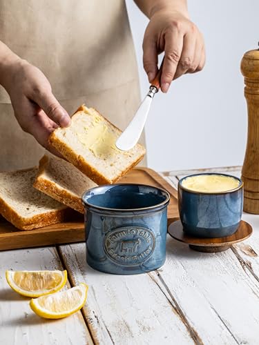 French Butter Dish with Lid (Blue / Cow-3.94"dia)