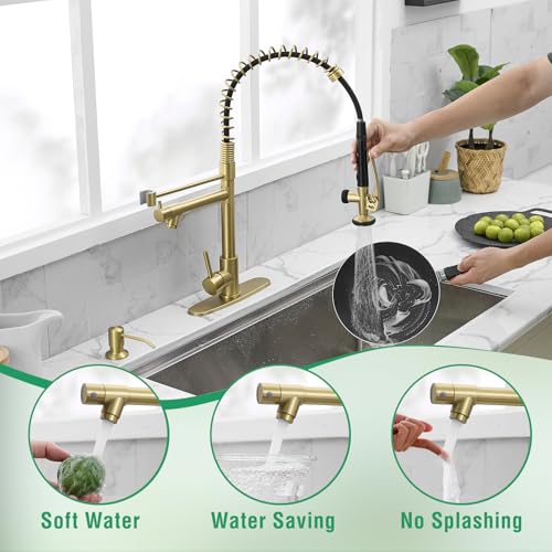 Commercial Kitchen Sink Faucet with Pull Down Sprayer Brushed Gold (Gold Brushed)