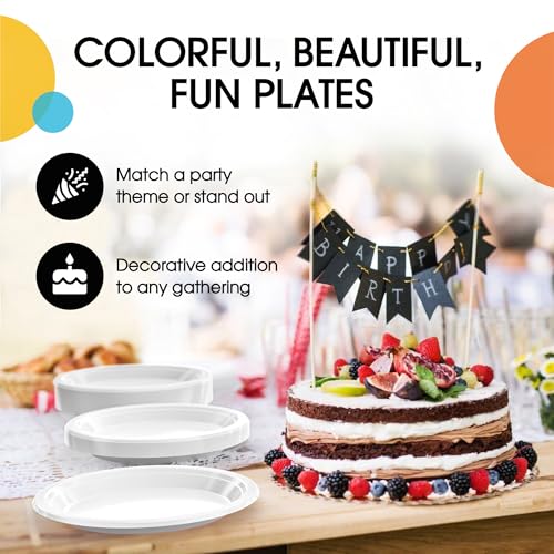 Sturdy White Plastic Plates 7" Cake Plates 100 Pcs (7 inch / White)