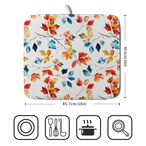 Autumn Leaf Dish Drying Mat Fall Colorful Leaves Absorbent Dish Drain Mats for Kitchen Counter (Autumn Leaf 606 / 18" x 16")