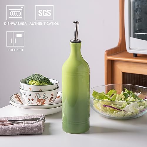 Sweejar Large Ceramic Olive Oil Dispenser Bottle (24 oz, Set of 1 / Gradient Green)