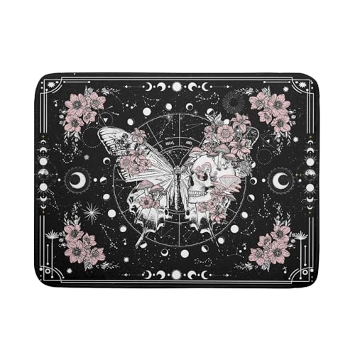 Skeleton Butterfly Dish Drying Mat Black Skull Absorbent Dish Drainer for Kitchen Counter Holiday Decor (Skeleton Butterfly Black / 24" x 18")