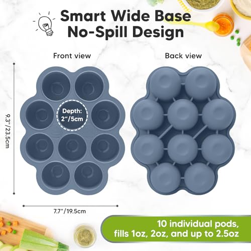 Silicone Food Freezer Trays with Lid (Slate)