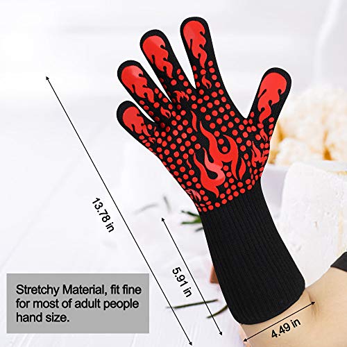 BBQ Gloves 1472 Degree F Heat Resistant Grilling Gloves Silicone Non (long / Red)